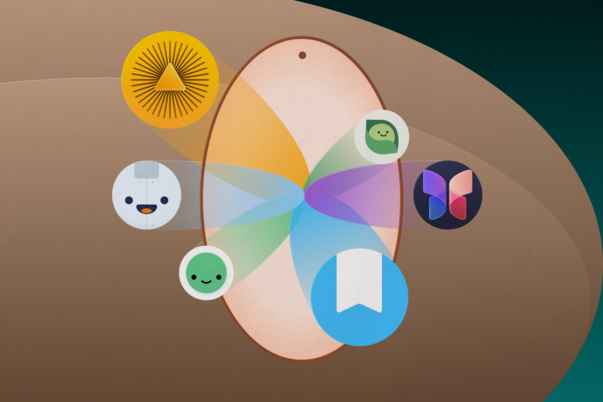 Illustration of iPhone journaling apps arranged in a soft Leaflo comparison scene