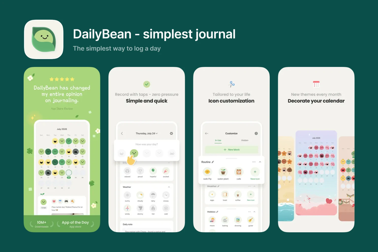 DailyBean mood journal app on iPhone