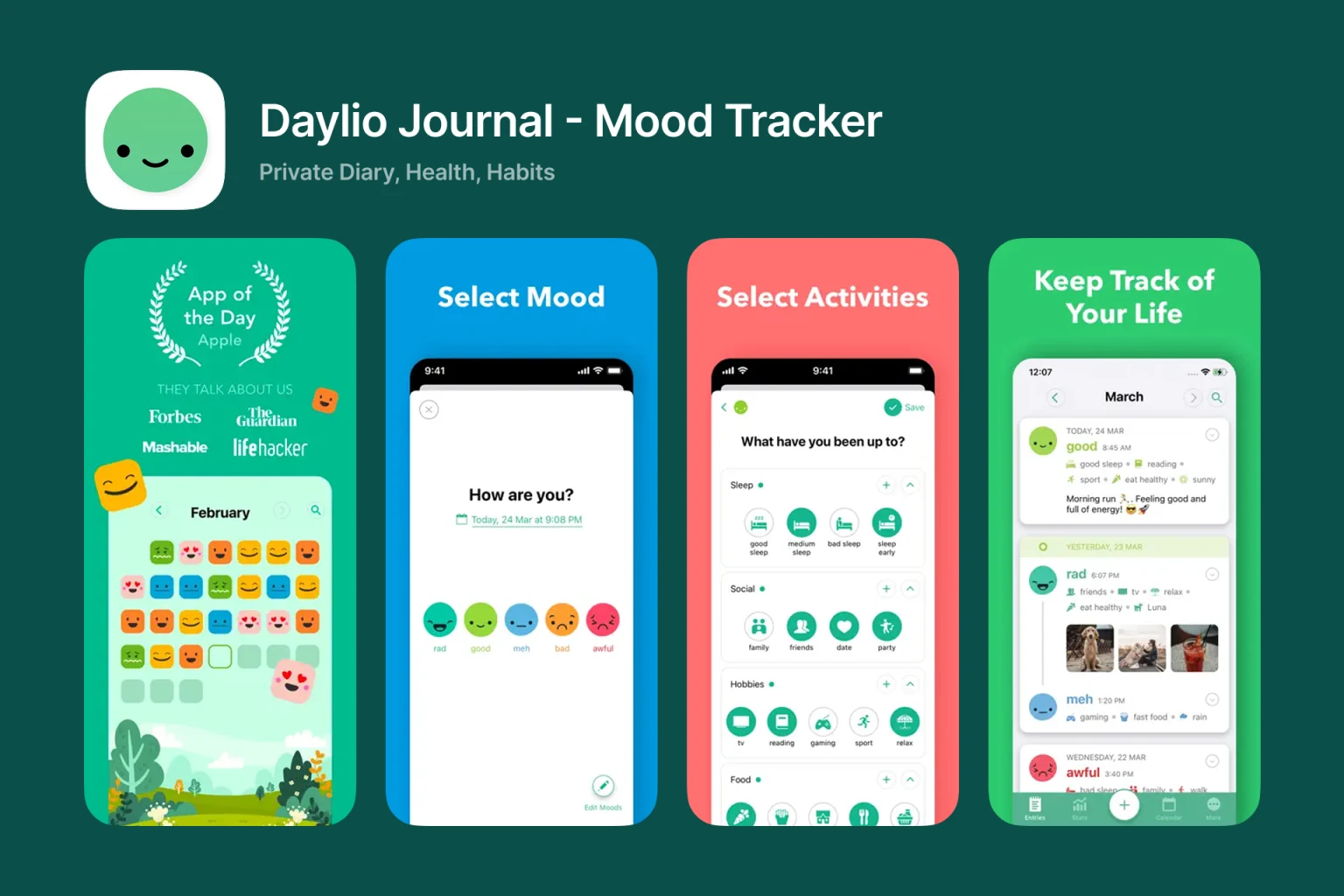 Daylio mood and journal app on iPhone