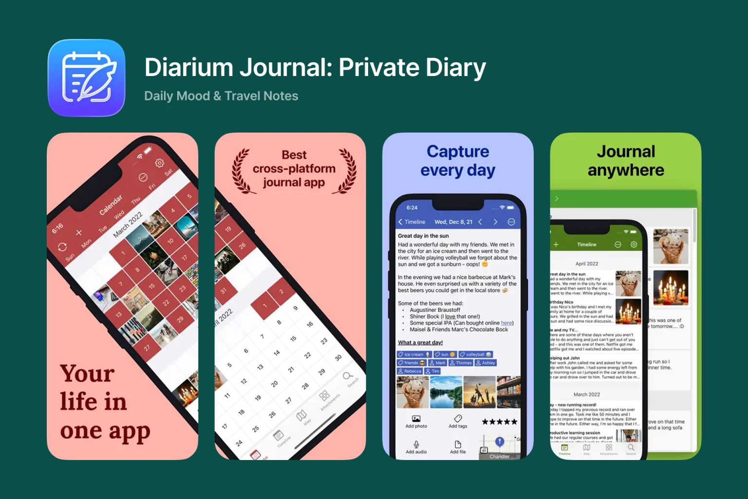 Diarium journal app on iPhone