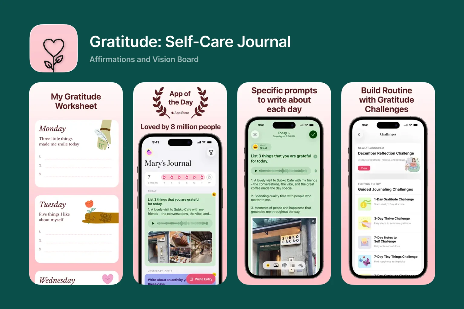 Gratitude journaling app on iPhone