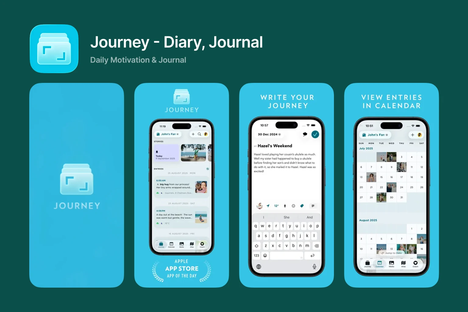Journey journaling app on iPhone