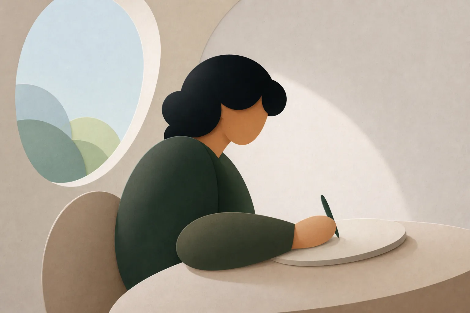 Person writing a short note in a journal
