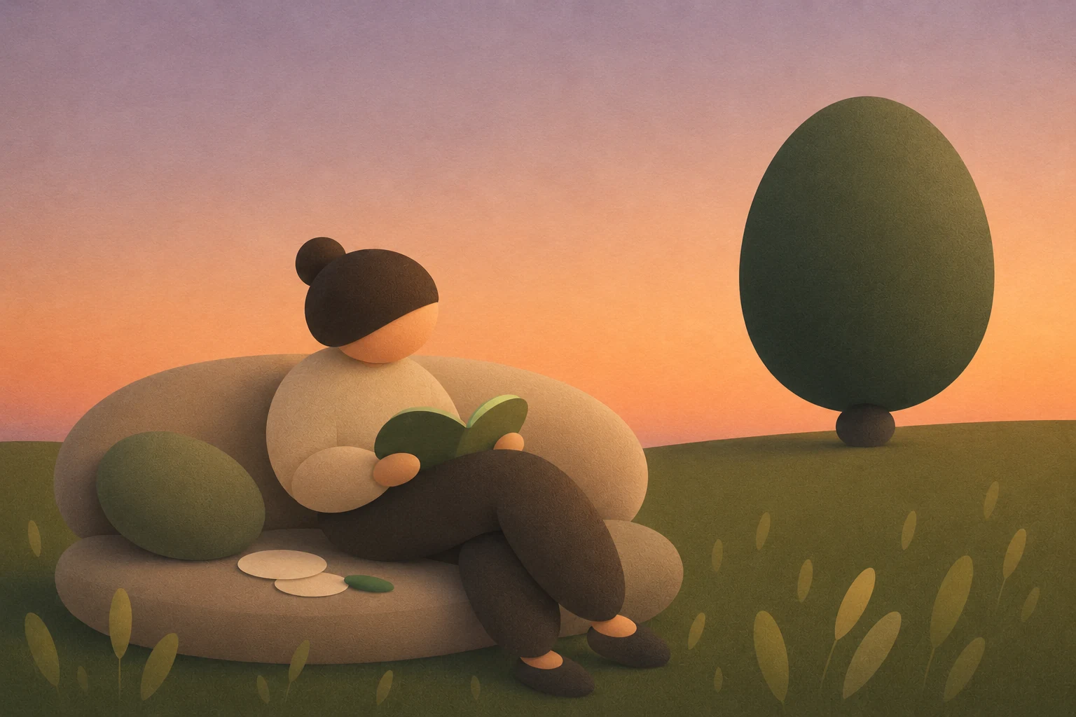 Calm Leaflo illustration with a notebook in a quiet field