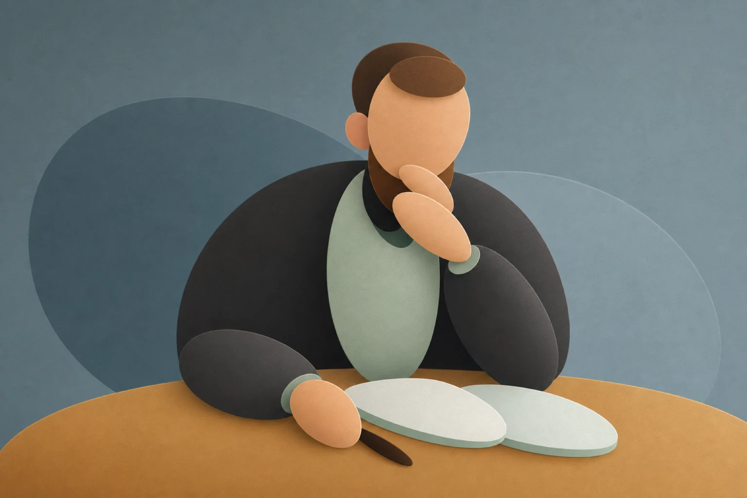 Abstract Leaflo illustration of a thoughtful person writing in an open journal