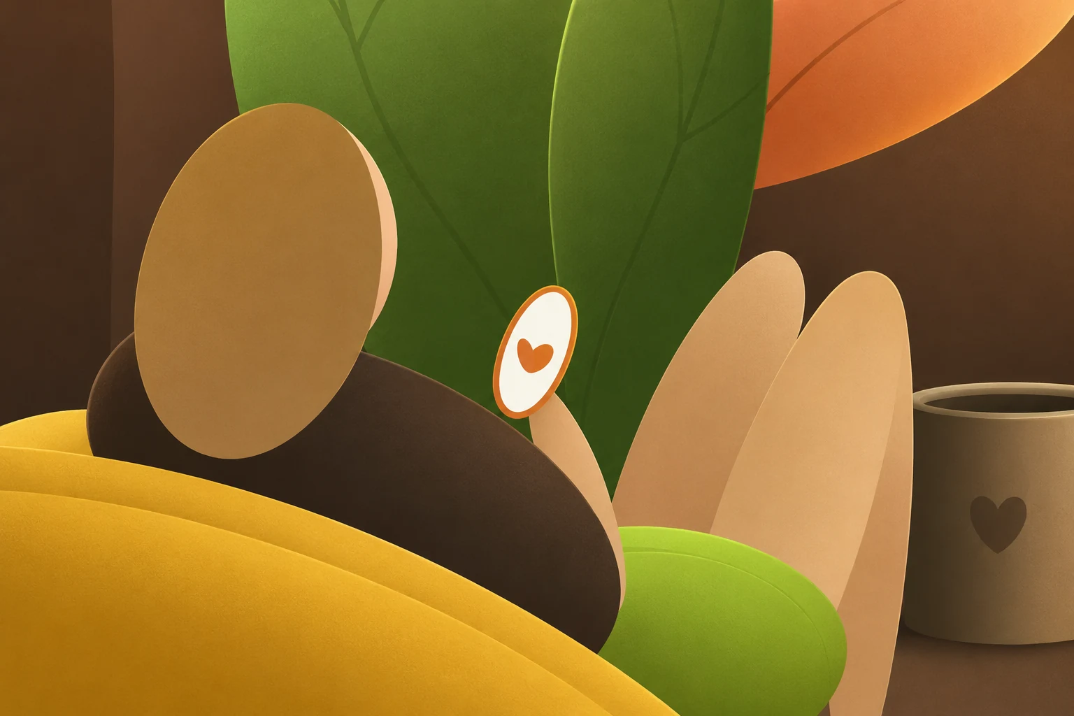 Illustration of a tired evening with soft Leaflo garden shapes