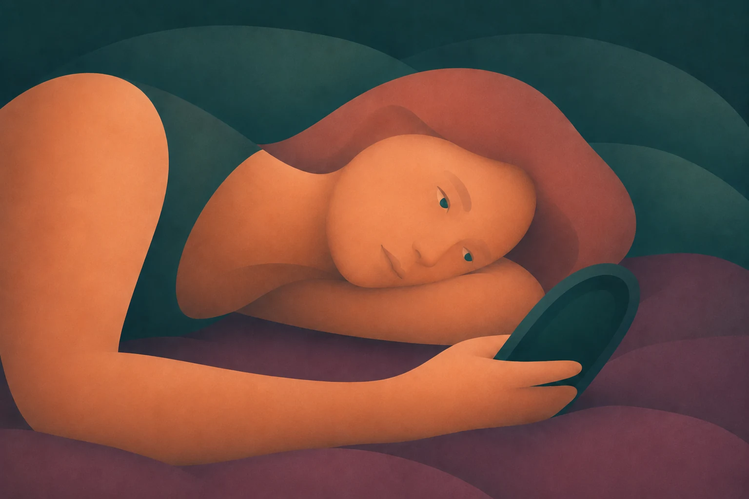 Calm Leaflo illustration of a phone, a note, and soft oval shapes