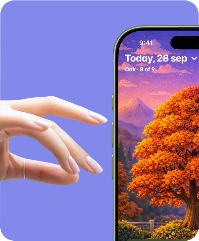 Phone with digital garden on violet background